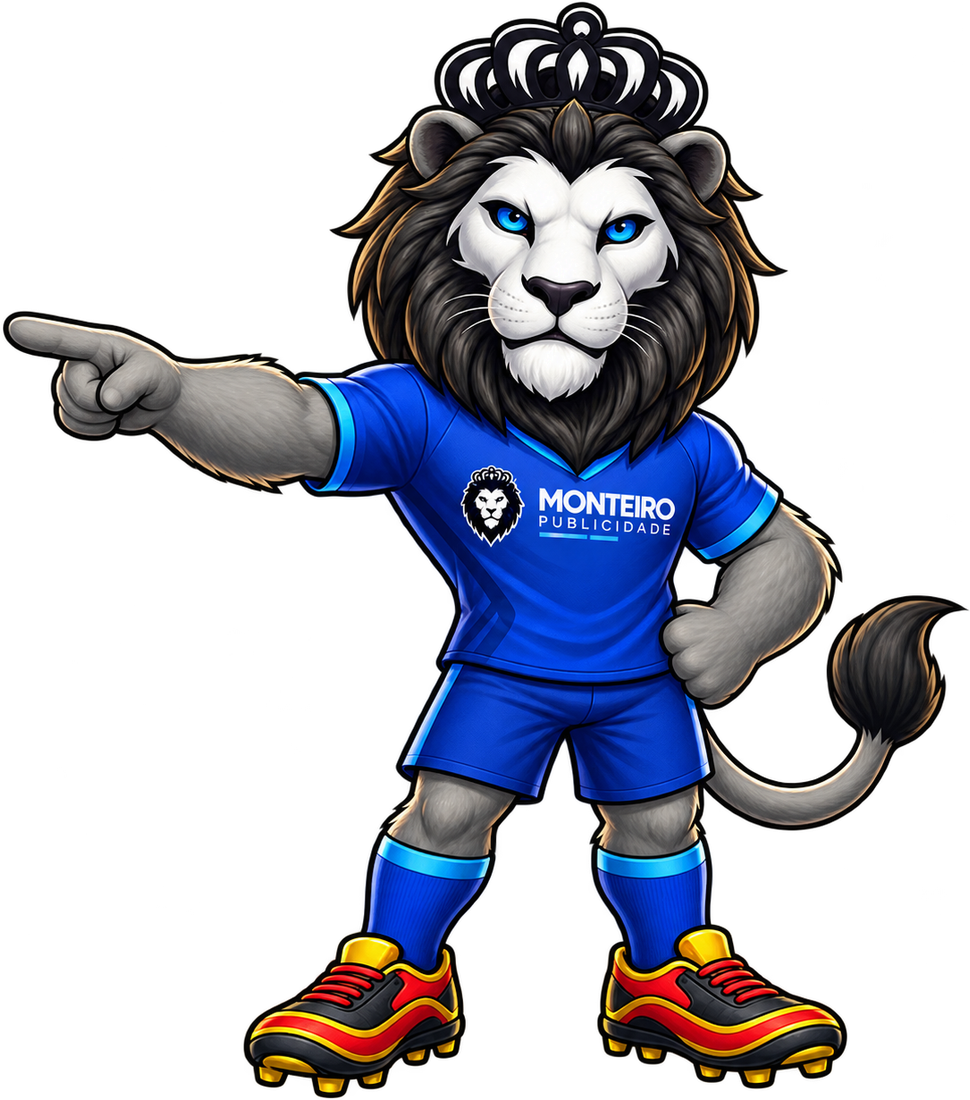 Leão mascote da Monteiro apontando para o botão de orçamento